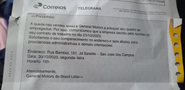 GM realiza demissão em massa por telegrama em São José dos Campos, Mogi das Cruzes e São Caetano do Sul
