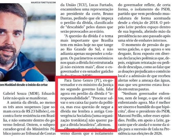 Polêmica com Tarso Genro: Suspensão ou cancelamento da dívida do RS?